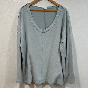 Soft Blue V-Neck Long Sleeve Ribbed Sweater